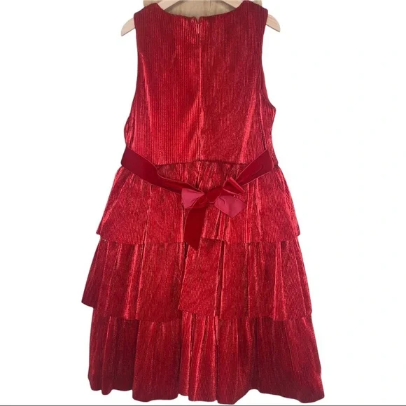 MINI BODEN GIRLS SPARKLE TIERED PARTY DRESS IN ROCKABILLY RED